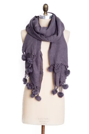 Pom Pom Scarf in Grey