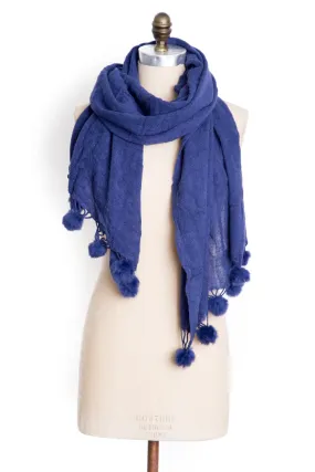Pom Pom Scarf in Navy