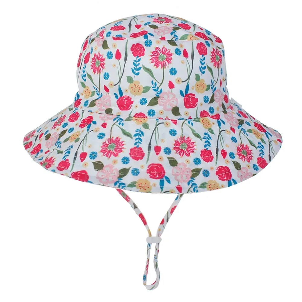Summer Outdoor UV Protection Bucket Hat for Baby Kids Wide Brim  Beach Sun Hat Adjustable Chin Strap Cap for 0-8 Years Girl Boy