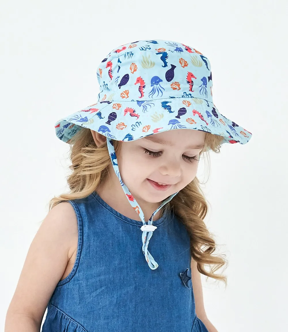 Summer Outdoor UV Protection Bucket Hat for Baby Kids Wide Brim  Beach Sun Hat Adjustable Chin Strap Cap for 0-8 Years Girl Boy