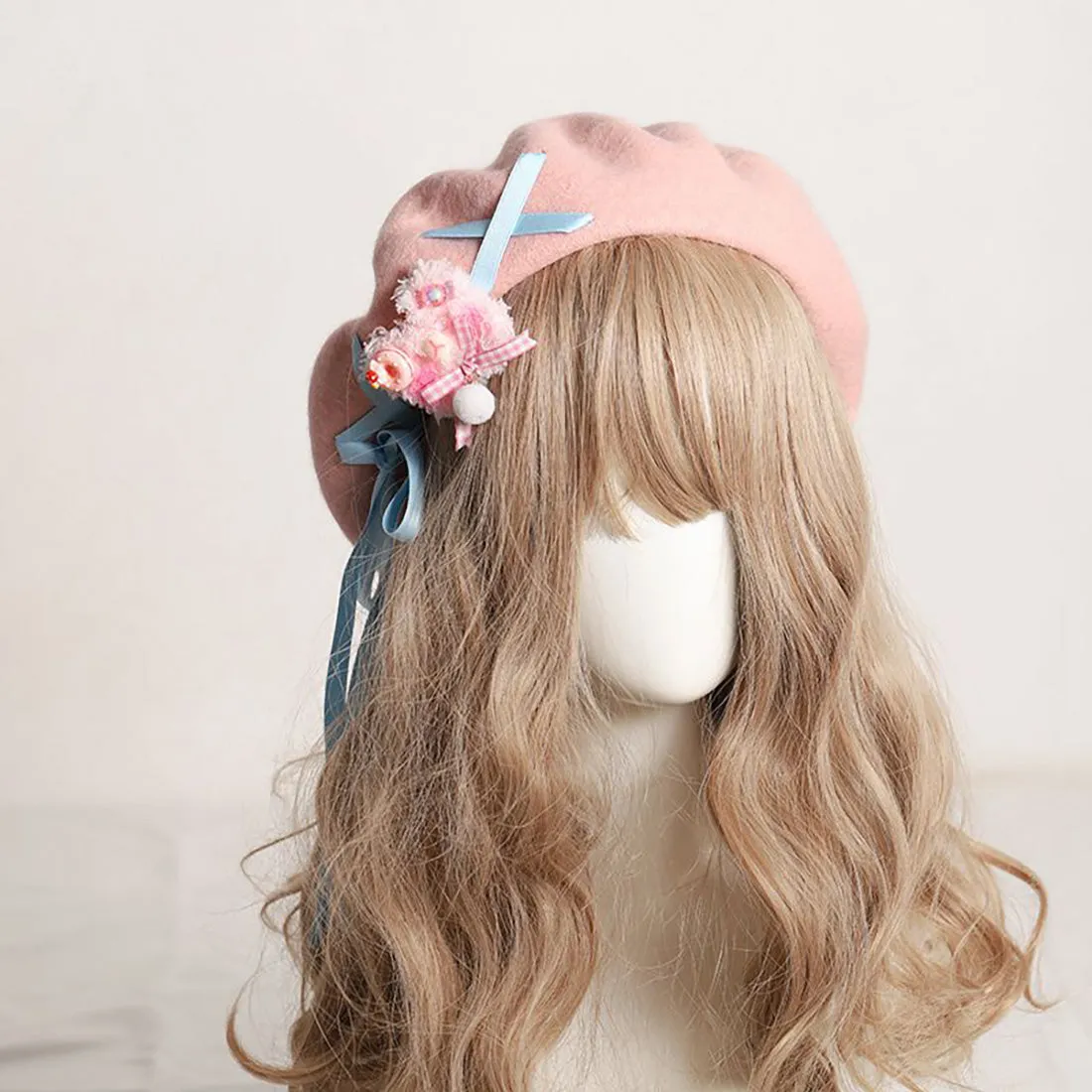 Sweet Retro Bear Ribbon Beret Hat
