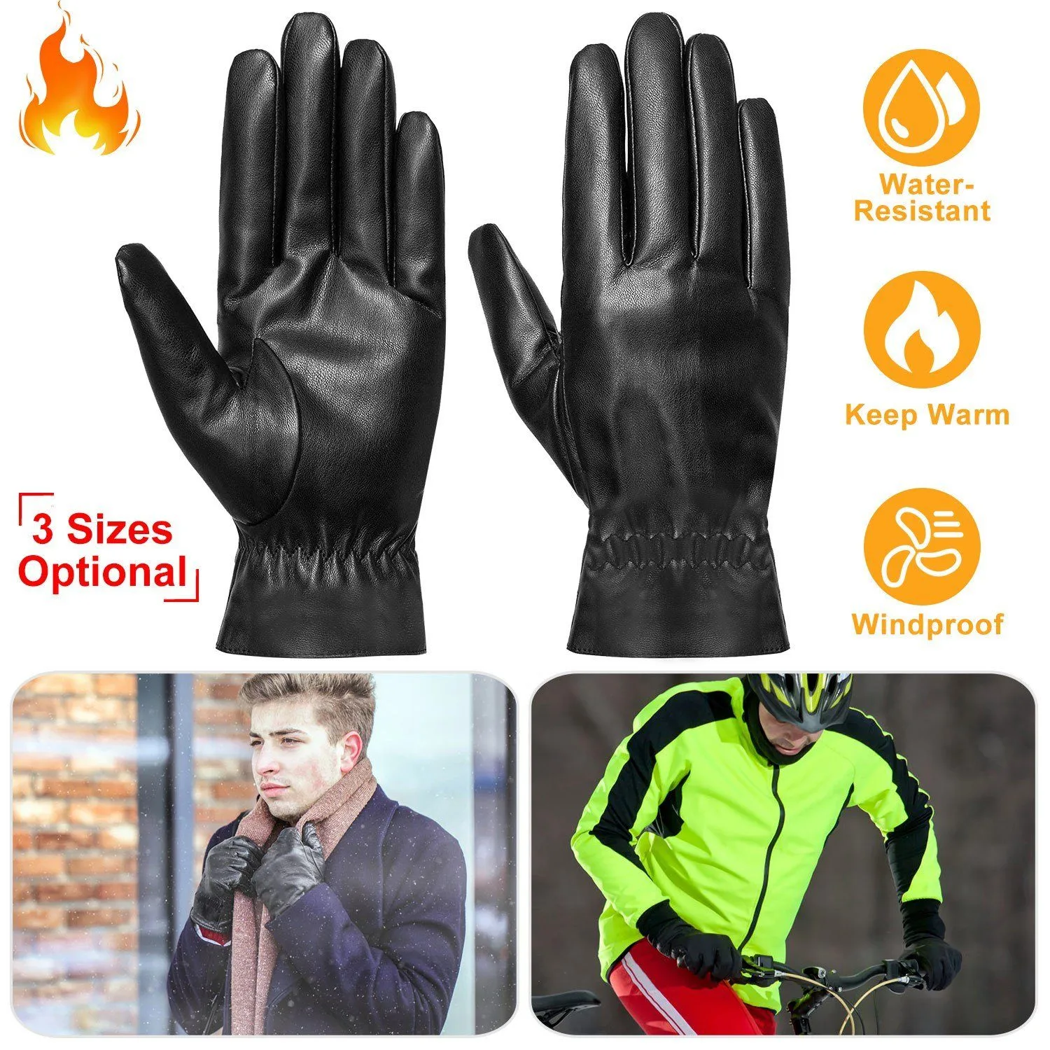 Unisex Leather Winter Warm Gloves