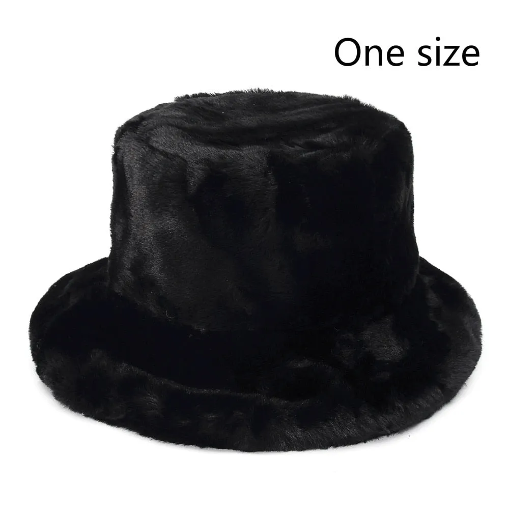 Winter Cow Leopard Faux Fur Fluffy Bucket Hats Women Outdoor Warm Sun Hat Soft Velvet Furly Fisherman Cap Lady Fashion Panama