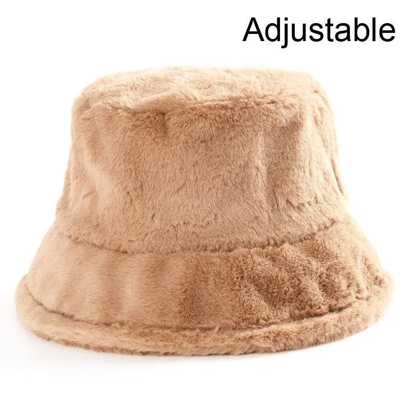 Winter Cow Leopard Faux Fur Fluffy Bucket Hats Women Outdoor Warm Sun Hat Soft Velvet Furly Fisherman Cap Lady Fashion Panama