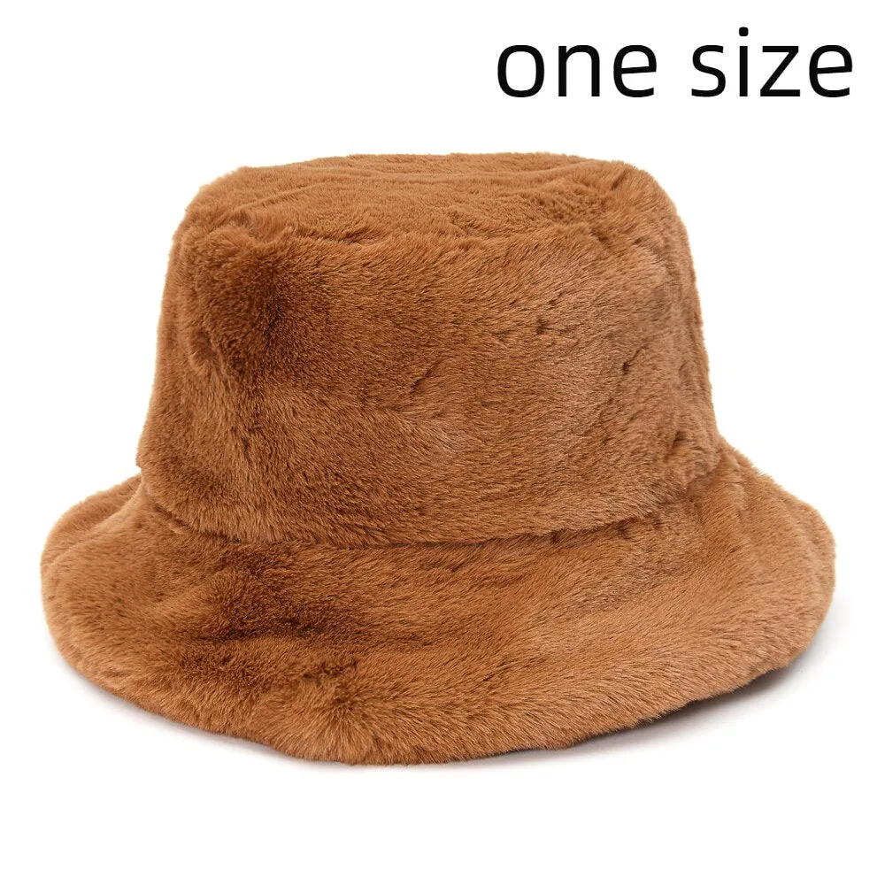 Winter Cow Leopard Faux Fur Fluffy Bucket Hats Women Outdoor Warm Sun Hat Soft Velvet Furly Fisherman Cap Lady Fashion Panama