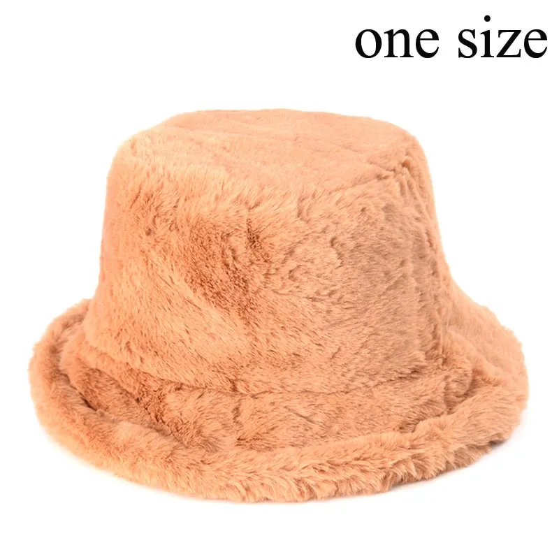 Winter Cow Leopard Faux Fur Fluffy Bucket Hats Women Outdoor Warm Sun Hat Soft Velvet Furly Fisherman Cap Lady Fashion Panama