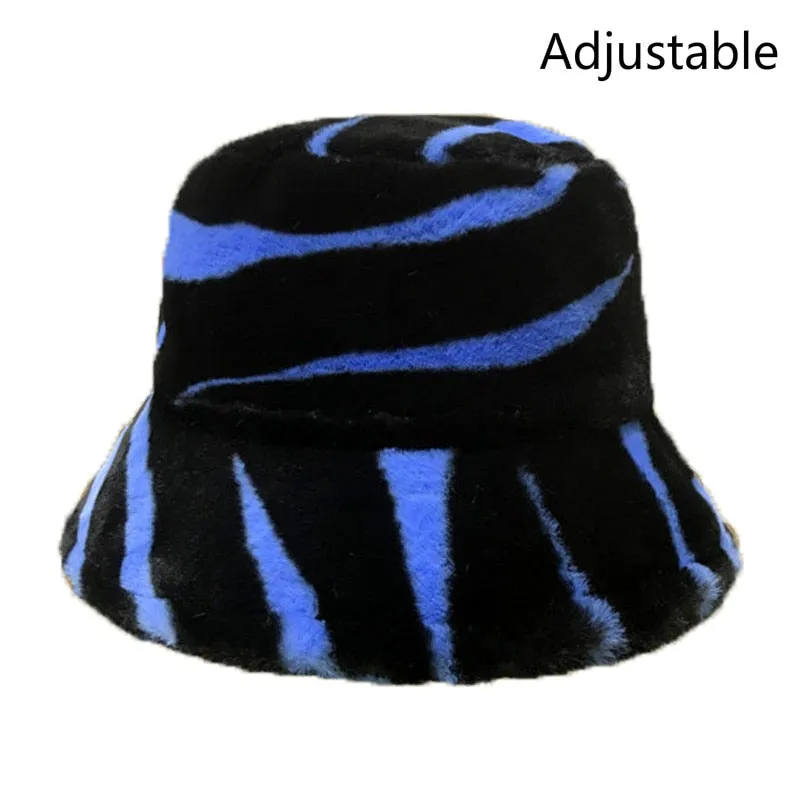 Winter Cow Leopard Faux Fur Fluffy Bucket Hats Women Outdoor Warm Sun Hat Soft Velvet Furly Fisherman Cap Lady Fashion Panama