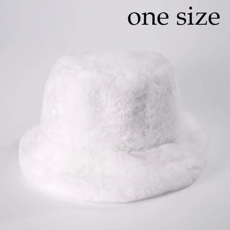 Winter Cow Leopard Faux Fur Fluffy Bucket Hats Women Outdoor Warm Sun Hat Soft Velvet Furly Fisherman Cap Lady Fashion Panama