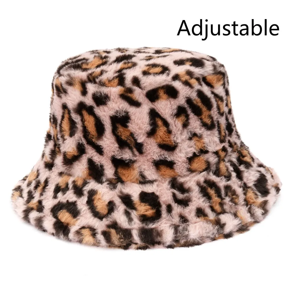Winter Cow Leopard Faux Fur Fluffy Bucket Hats Women Outdoor Warm Sun Hat Soft Velvet Furly Fisherman Cap Lady Fashion Panama