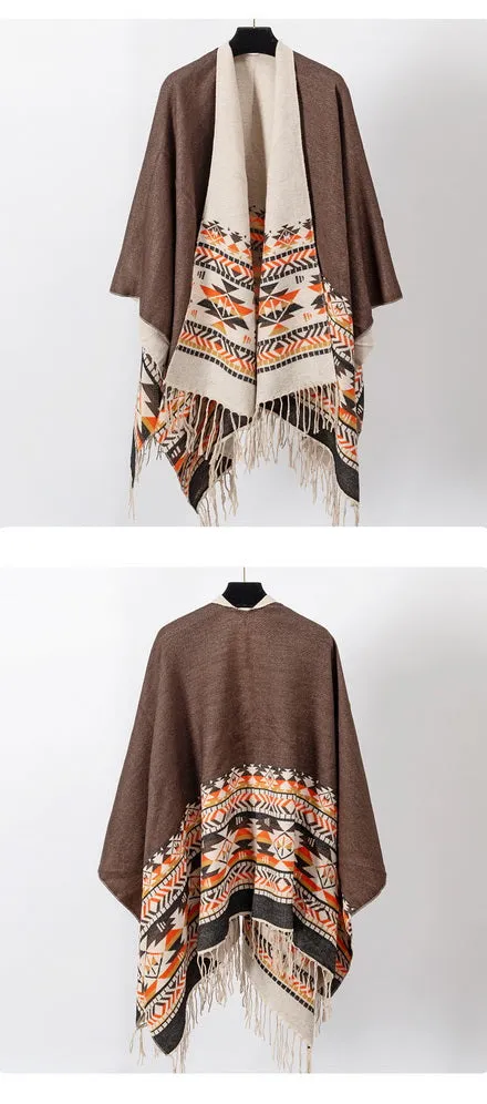 Women's Shawl Wrap Open Front Poncho Cape Boho Cardigan Poncho