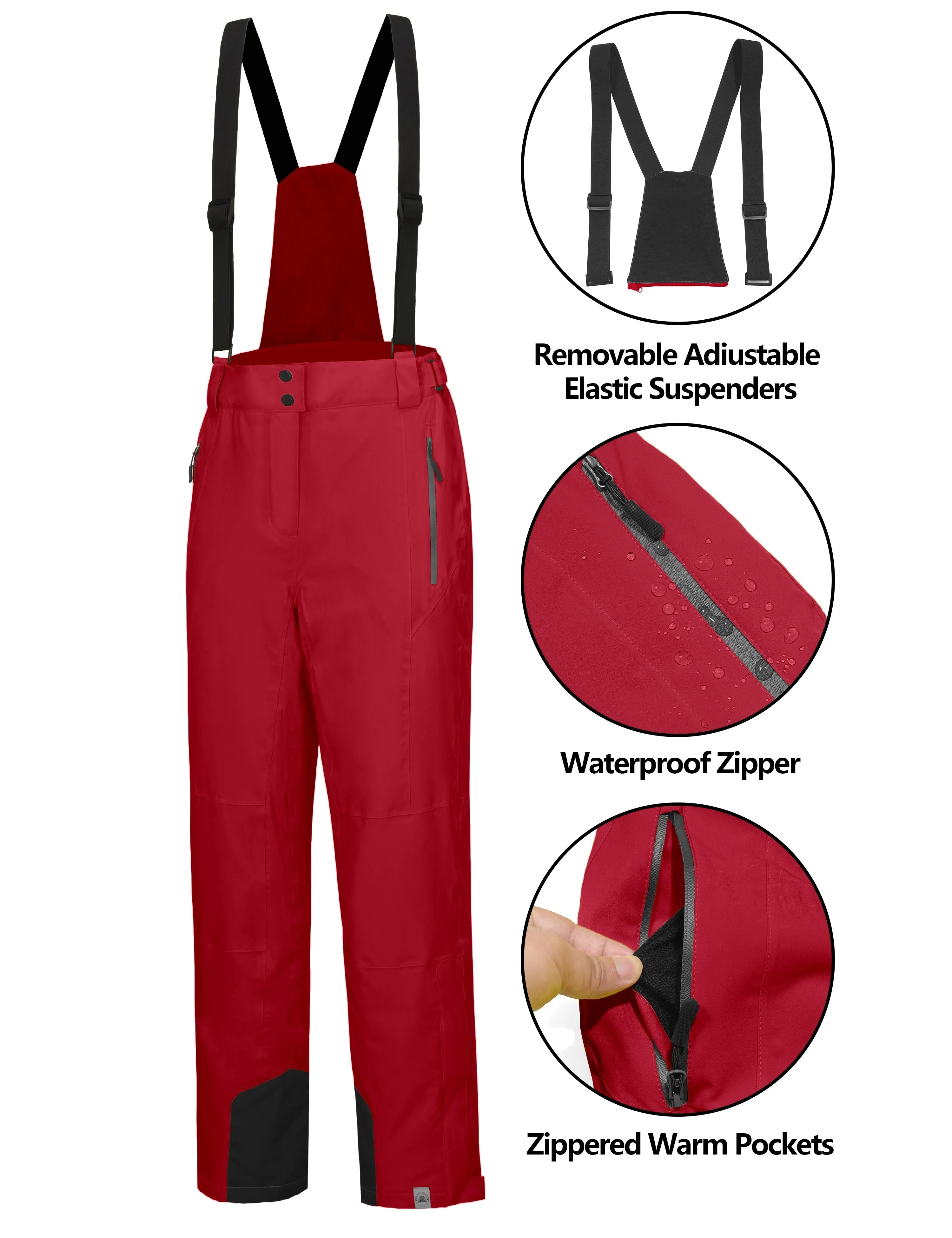 Women's Waterproof Windproof Ski Detachable Bib Pants