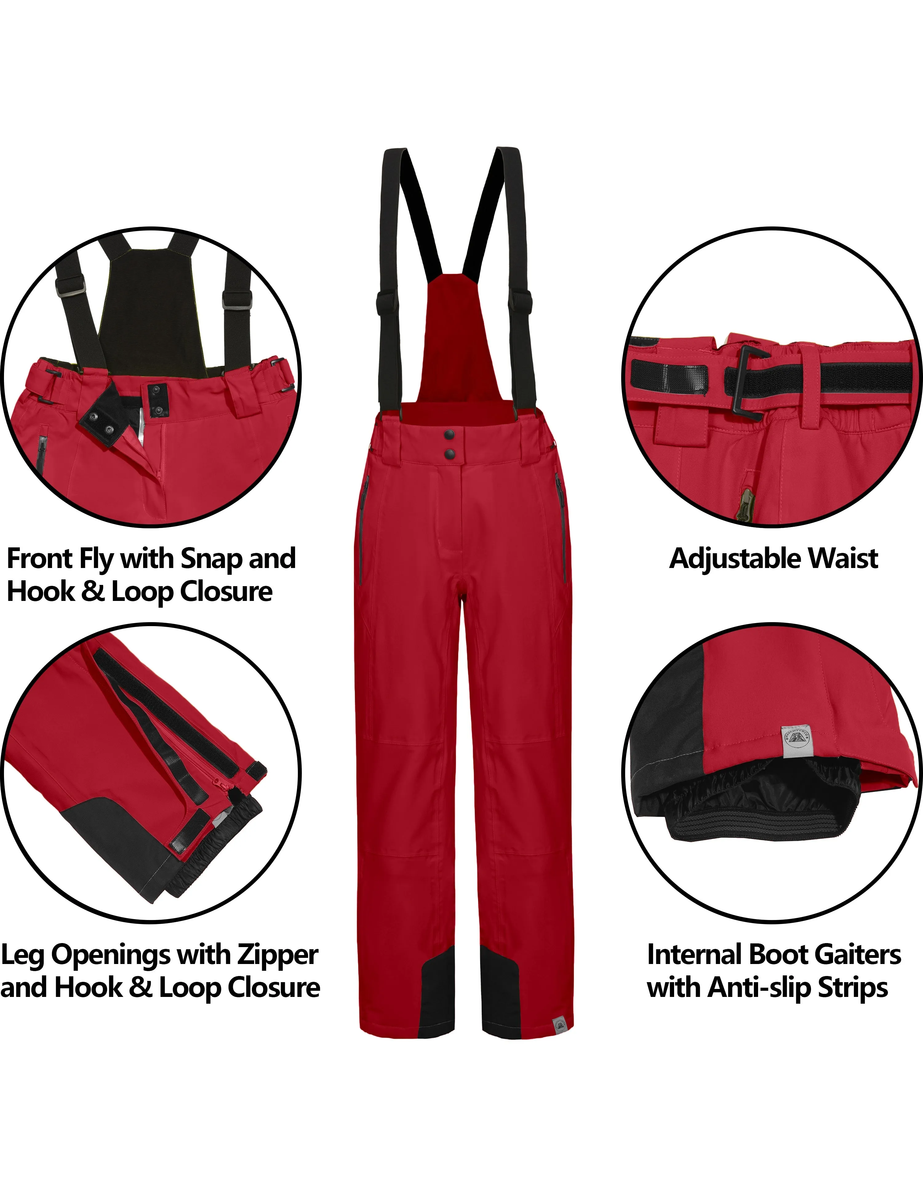 Women's Waterproof Windproof Ski Detachable Bib Pants