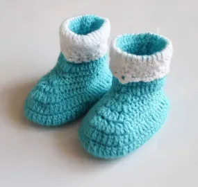 Woolen Soft Sole Blue Booties For Kids
